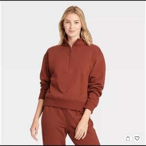Women's Fleece Quarter Zip Sweatshirt - Rust/Brown
